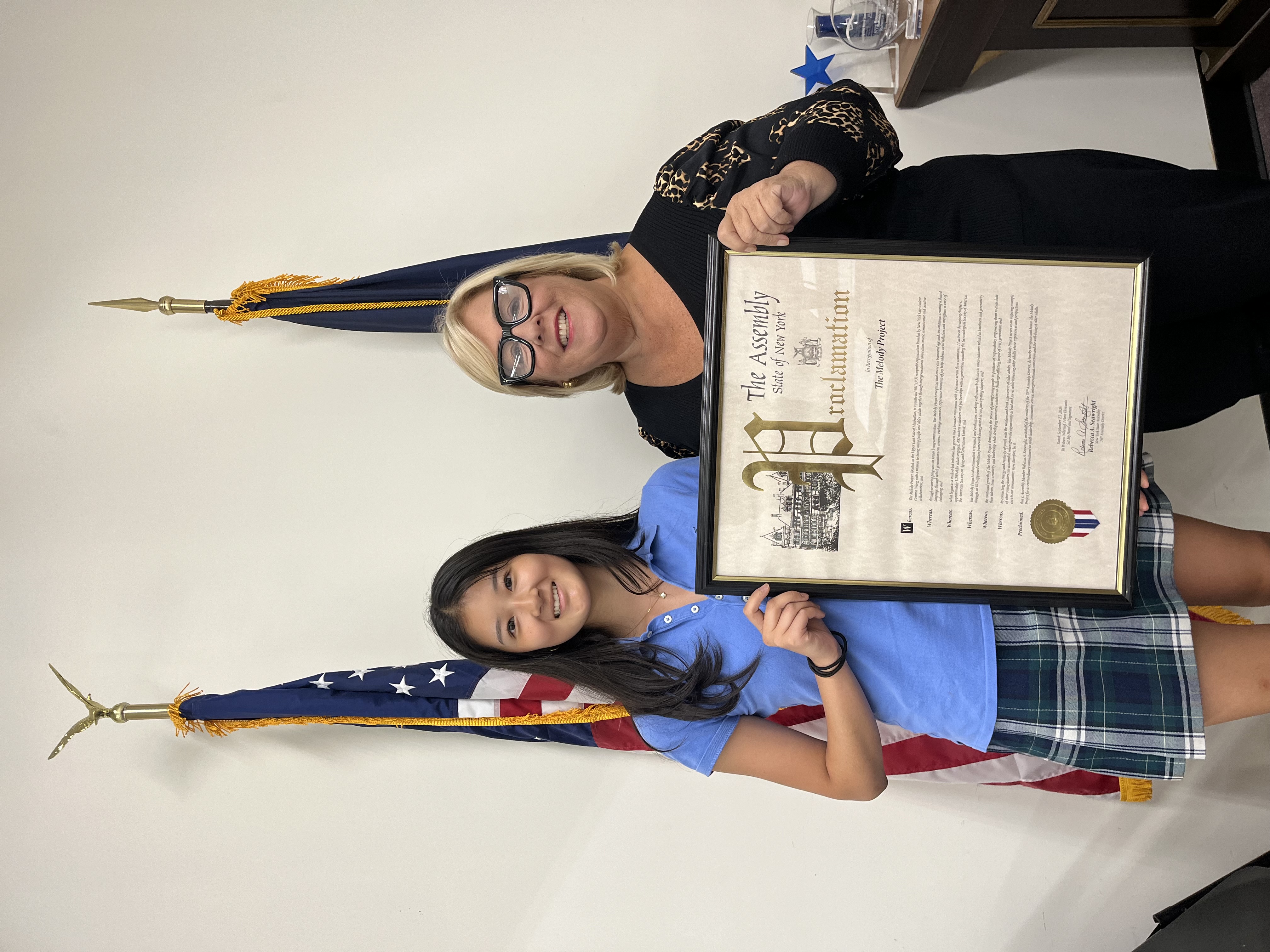 Gemma Wang with Rebecca Seawright, Chair of the NYS Assembly Committee on Aging